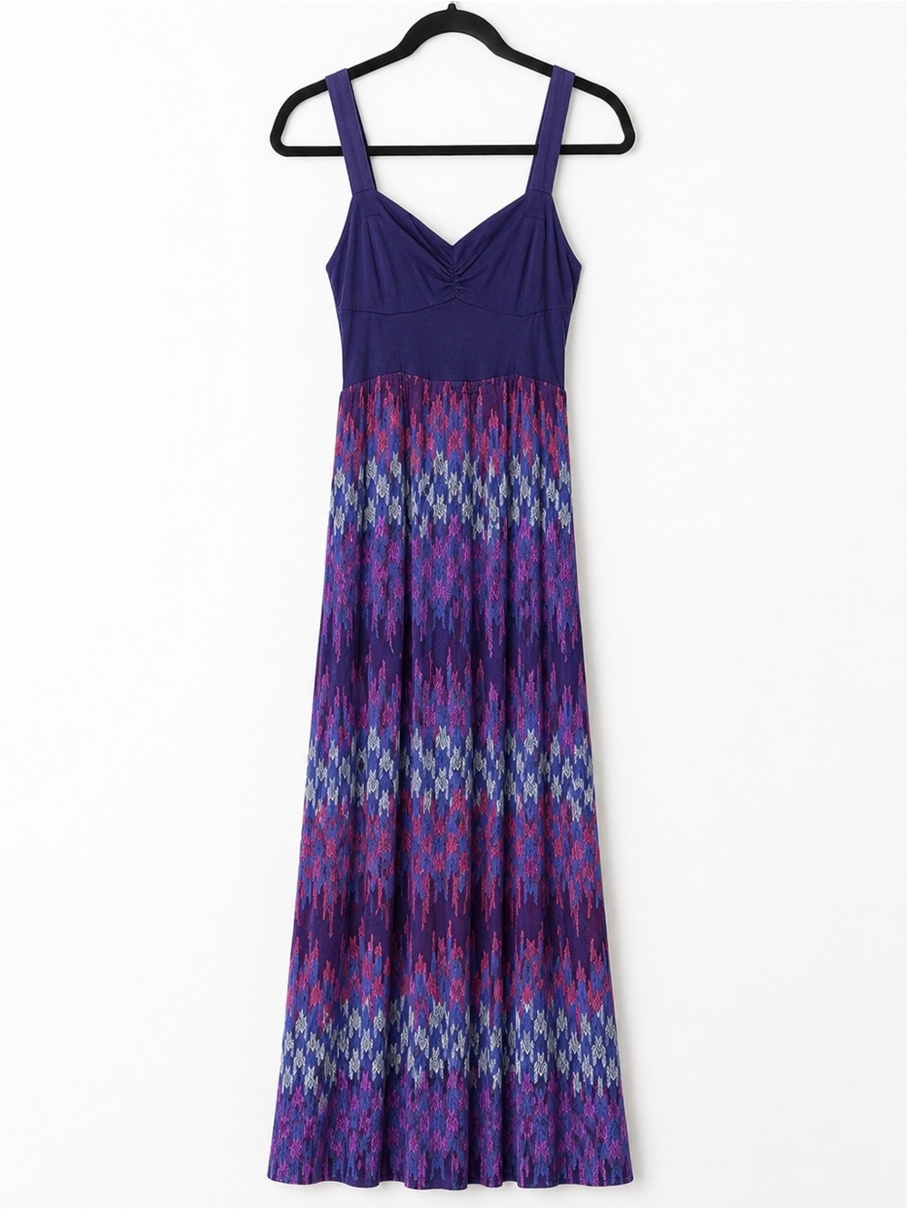 Mudd Maxi Dress Size L Boho Purple Pink Print Smocked Back Adjustable Straps